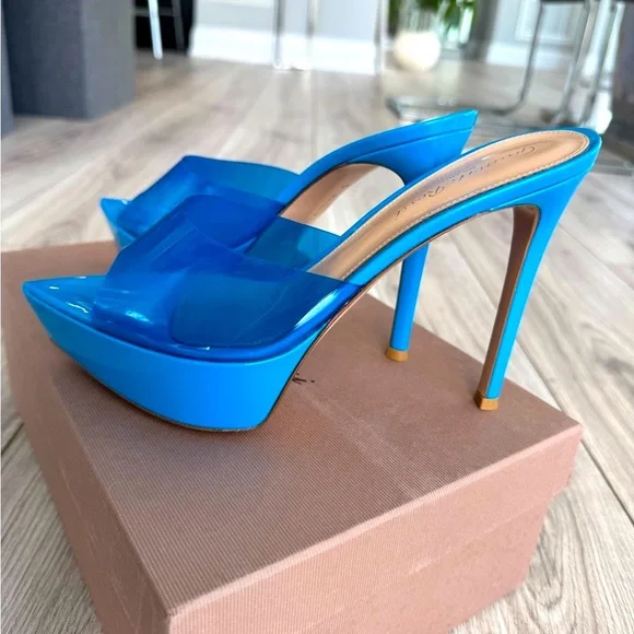 GIANVITO ROSSI Betty Glass Turquoise Platform Mules. - Picture 8 of 17